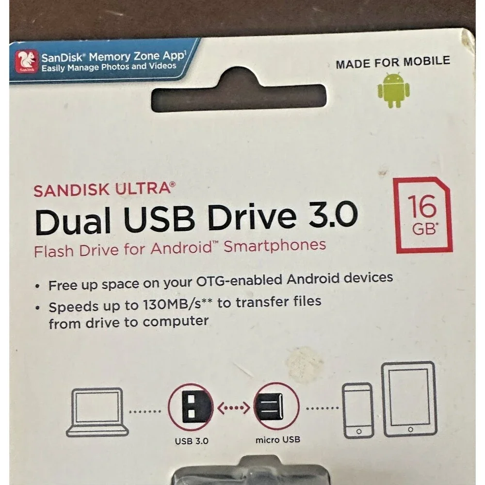 SanDisk Dual USB Drive 3.0 16GB Flash Drive Type-A & Micro USB OTG Compatible